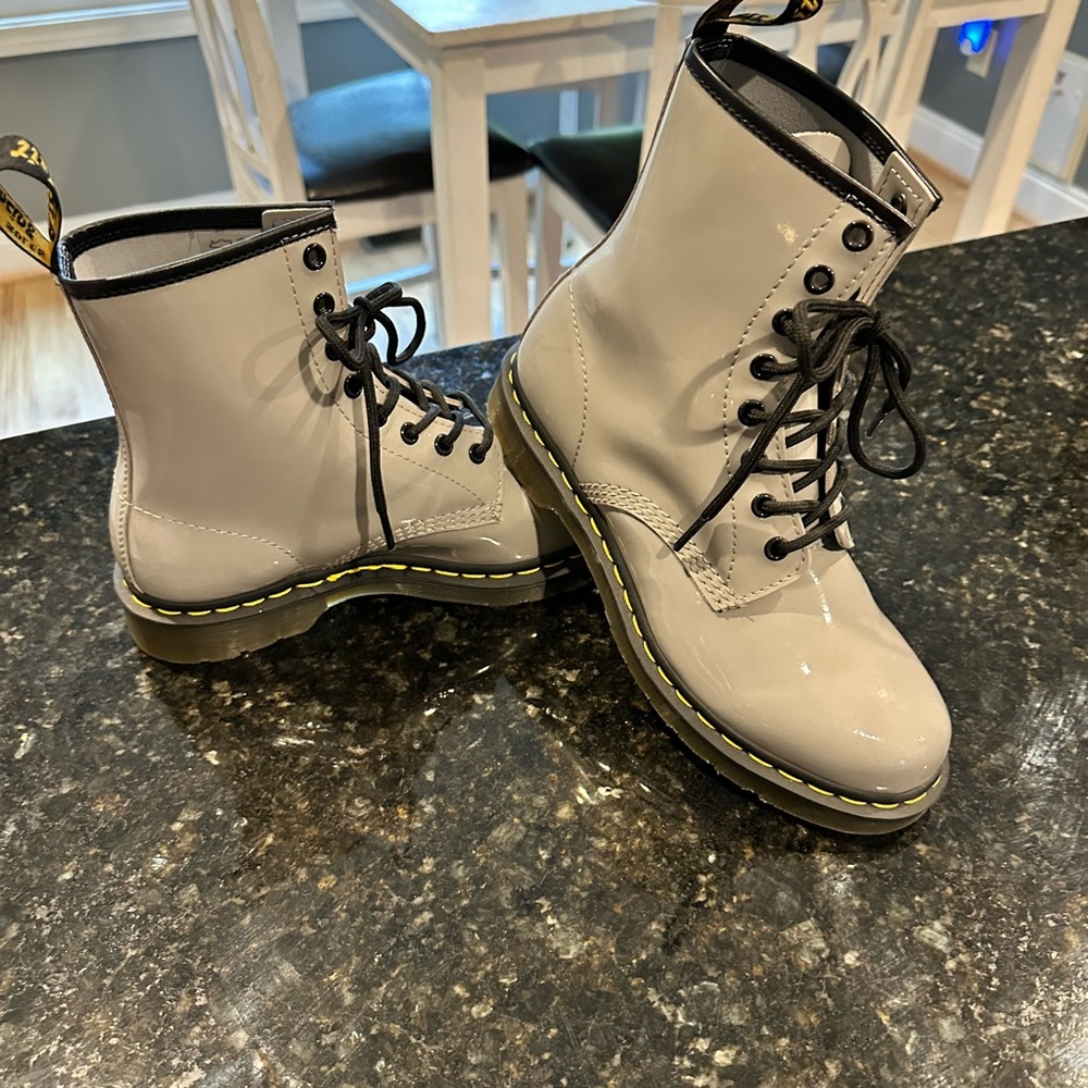 Dr. Martens Cream Combat Boots with Black Laces